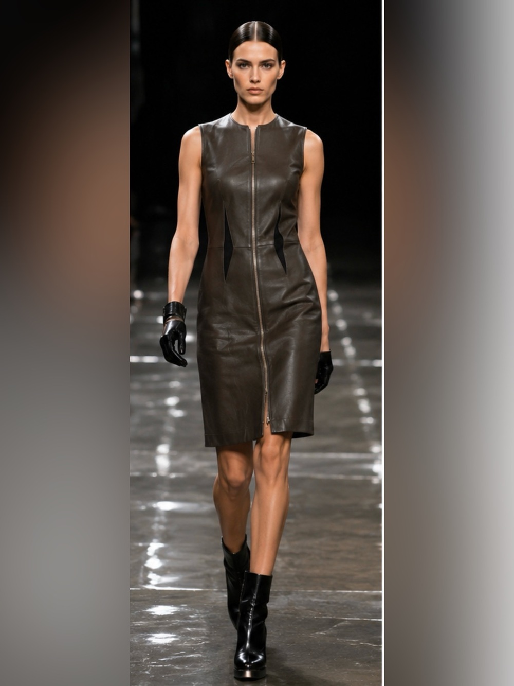 Givenchy Paris 100% Lambskin Leather Zip Front Sheath Dress FR40 Riccardo Tisci